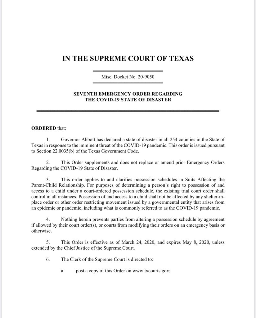 Child Custody And Visitation Orders Not Affected By Coronavirus Covid 19 Shelter In Place Order Travis County Williamson County Texas Austin Divorce Family Law Attorney Law Office Of Jay D